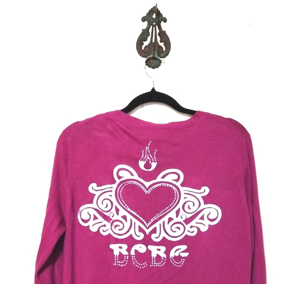 BCBGMAXAZRIA Rhinestone Embellished Knit Long Cardigan Fushia Size Medium - Picture 6 of 11